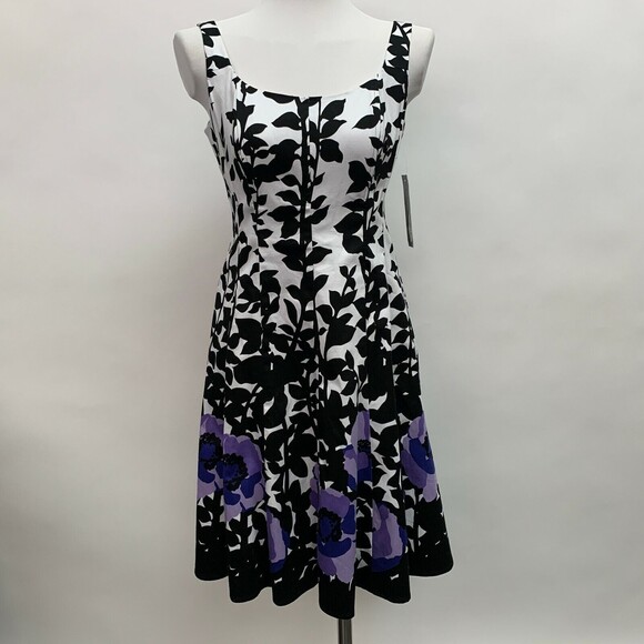Nine West Women's Dress 6 Black White Purple Multicolor Sleeveless Floral NWT - Picture 1 of 8